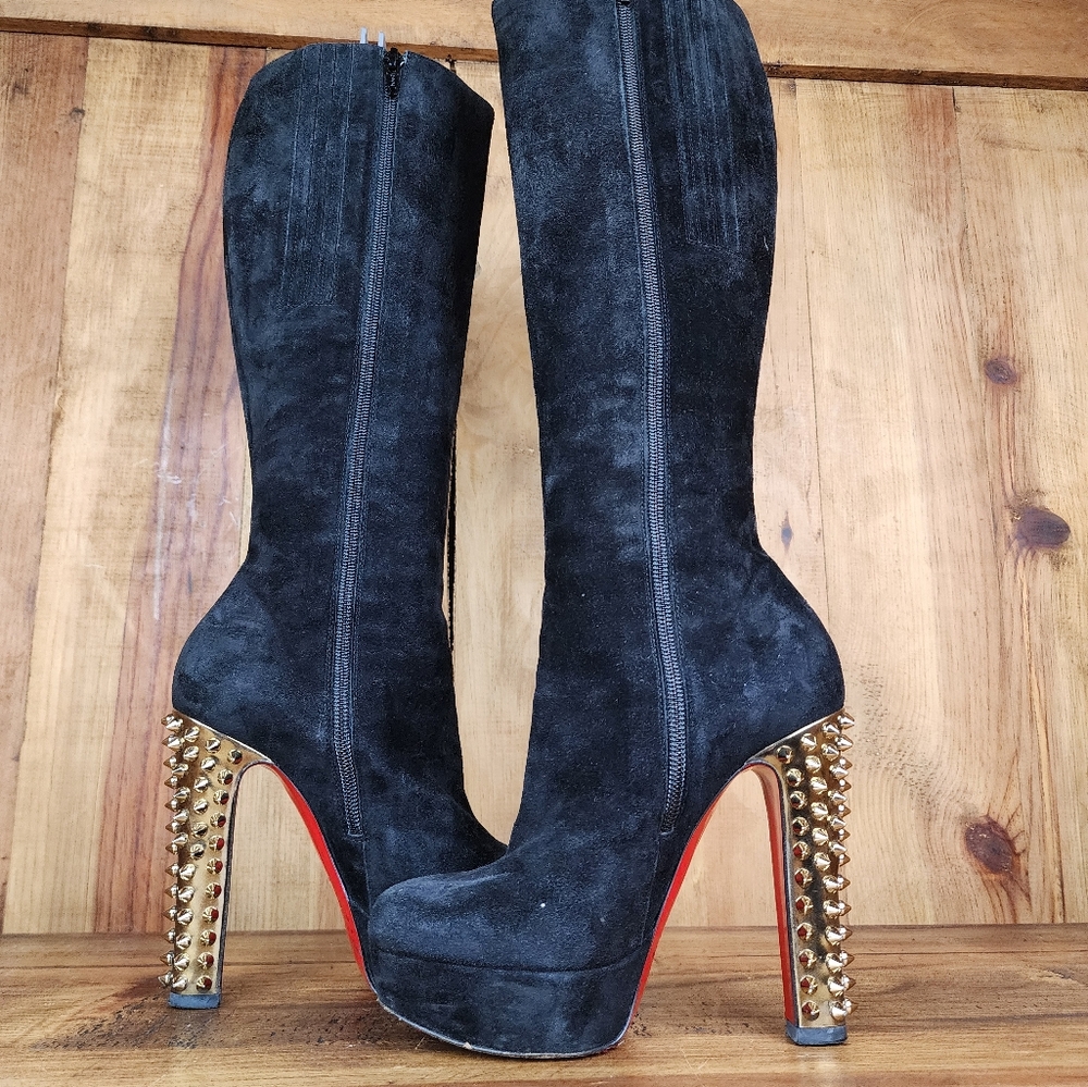 Christian Louboutin Black Suede Taclou Knee High Boots - Picture 6 of 15